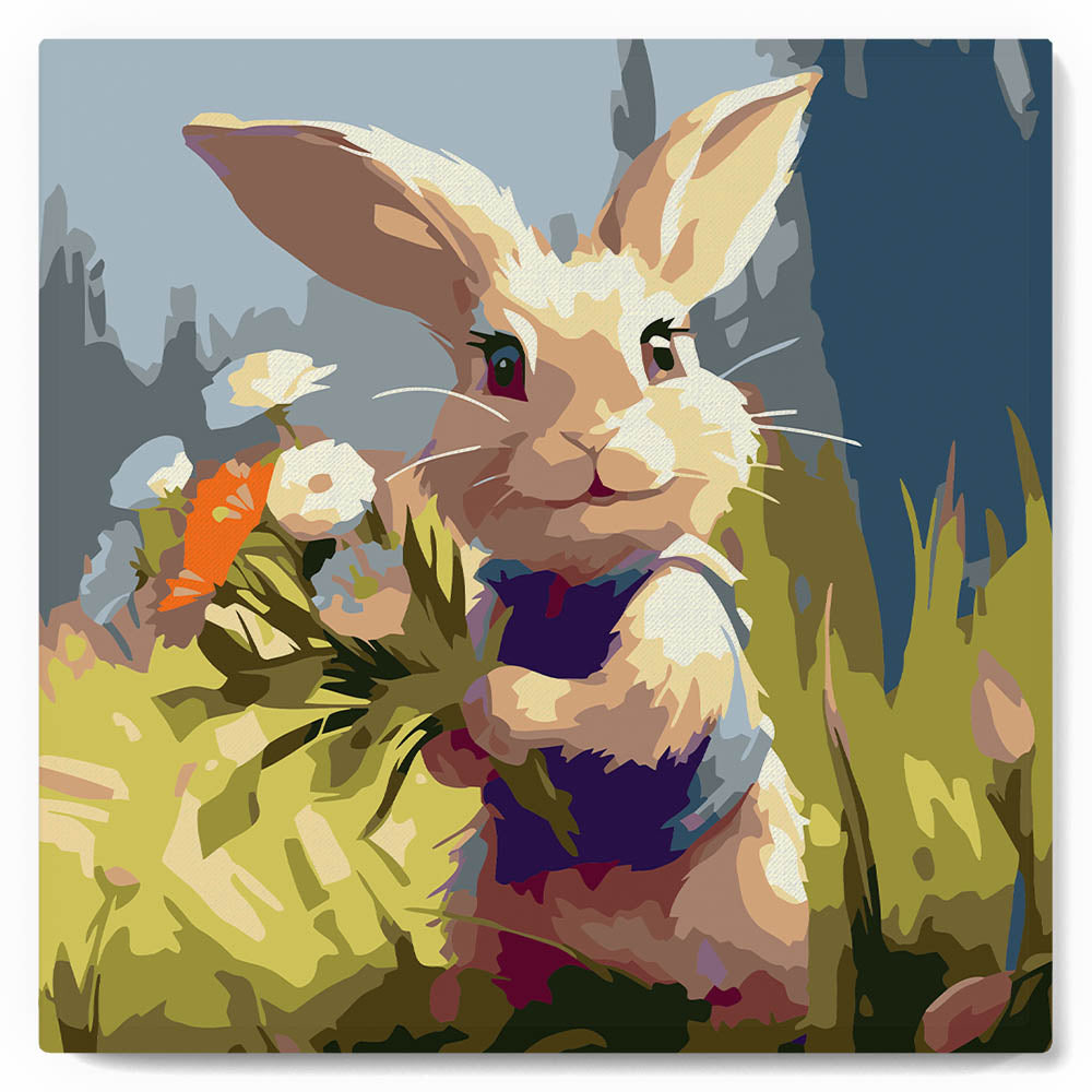 Mini Paint By Numbers 20X20Cm With Frame Rabbit And Wildflowers