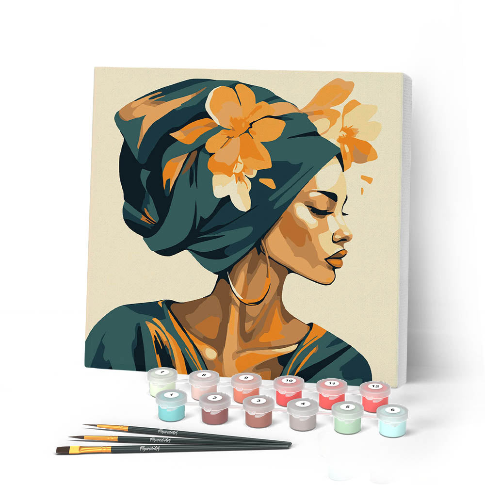Mini Peinture Par Numéros 20X20Cm Avec Cadre Femme Au Turban Floral