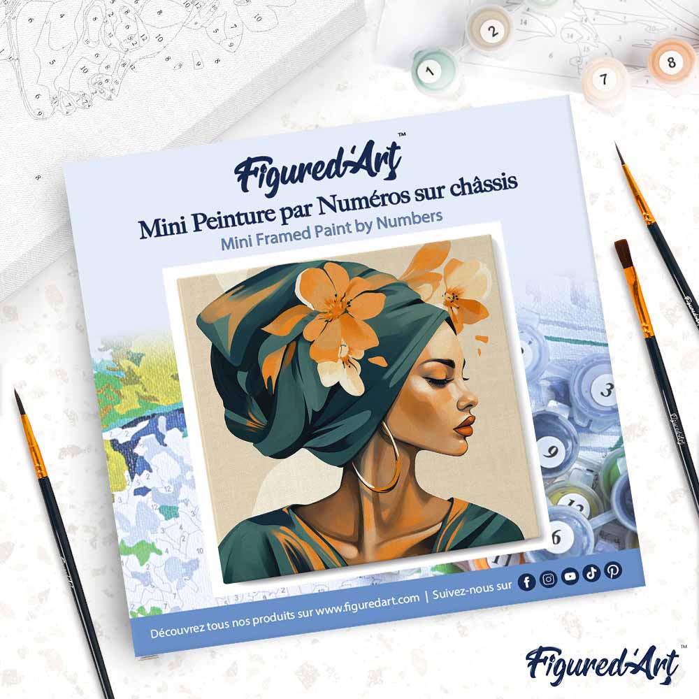 Mini Peinture Par Numéros 20X20Cm Avec Cadre Femme Au Turban Floral