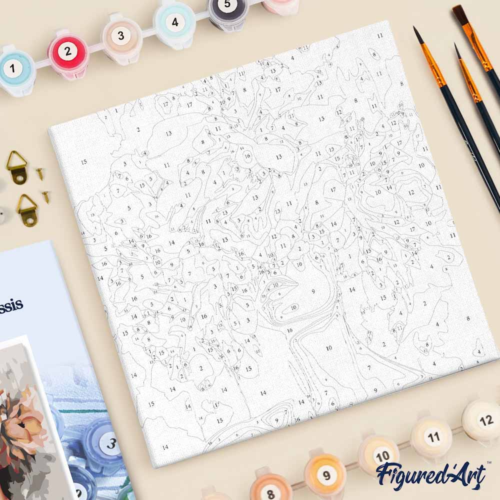 Mini Peinture Par Numéros 20X20Cm Avec Cadre Beauté Derrière Les Fleurs