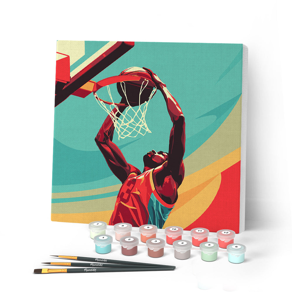 Mini Peinture Par Numéros 20X20Cm Avec Cadre Affiche Sportive Basket