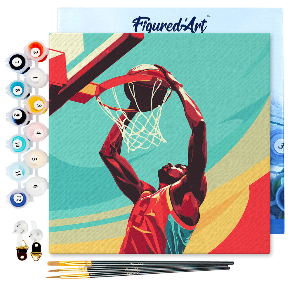 Mini Peinture Par Numéros 20X20Cm Avec Cadre Affiche Sportive Basket