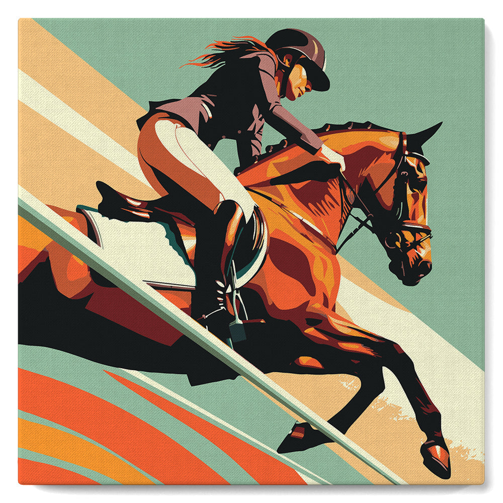 Mini Peinture Par Numéros 20X20Cm Avec Cadre Affiche Sportive Equitation