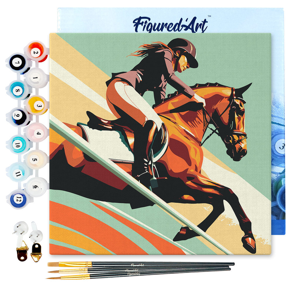 Mini Peinture Par Numéros 20X20Cm Avec Cadre Affiche Sportive Equitation