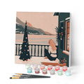Mini Peinture Par Numéros 20X20Cm Avec Cadre Femme Et Lac En Hiver