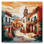 Mini Peinture Par Numéros 20X20Cm Avec Cadre Église De Village Ensoleillé