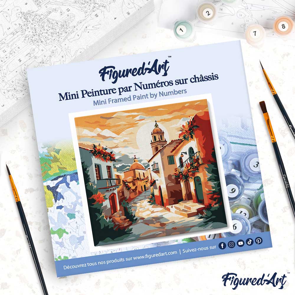 Mini Peinture Par Numéros 20X20Cm Avec Cadre Église De Village Ensoleillé