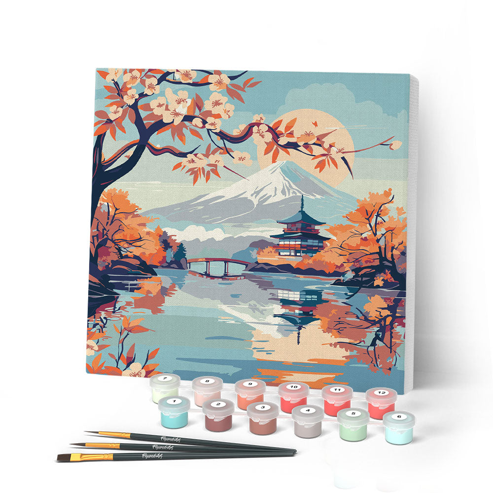 Mini Paint by Numbers 20x20cm with frame Lake and Mount Fuji