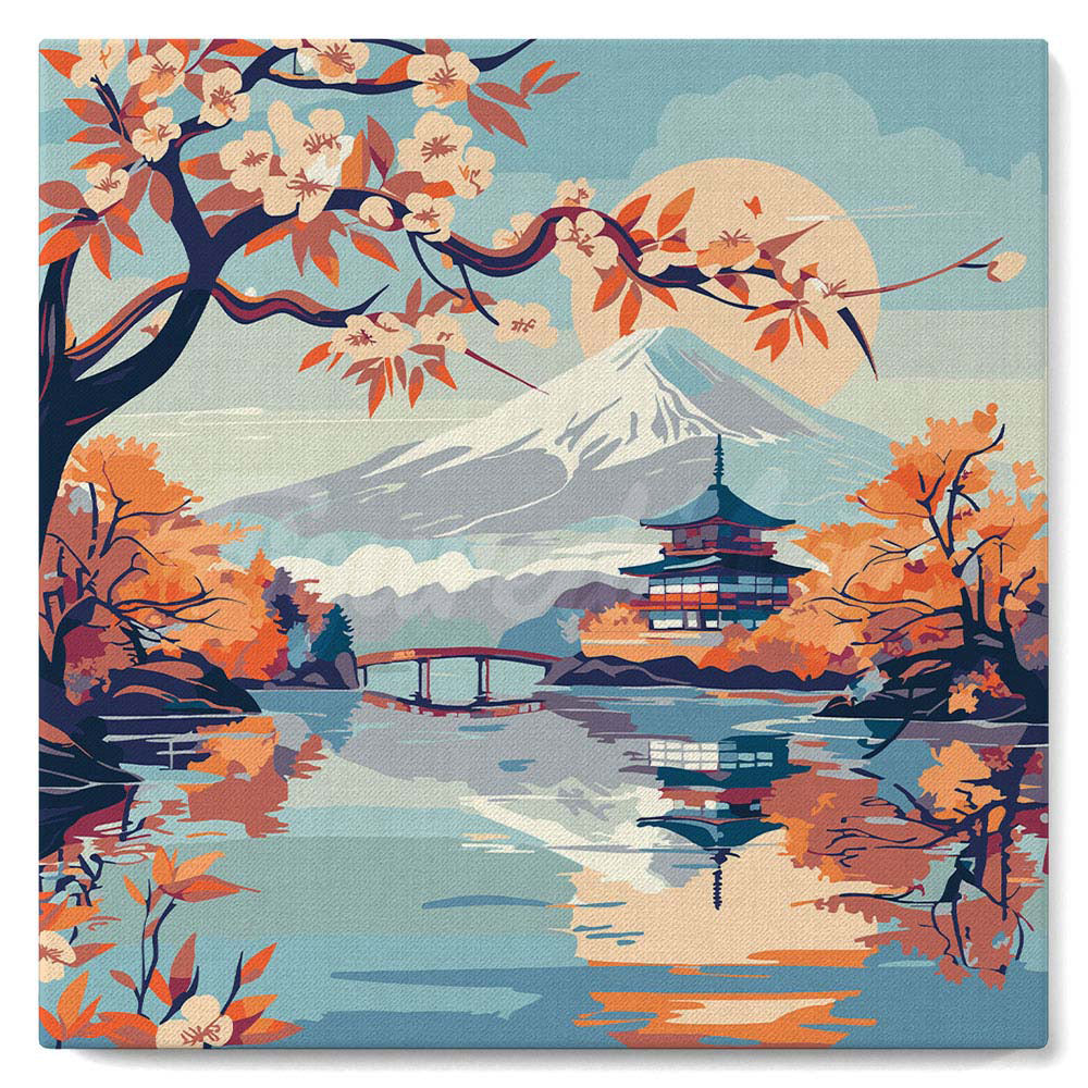 Mini Paint By Numbers 20X20Cm With Frame Lake And Mount Fuji