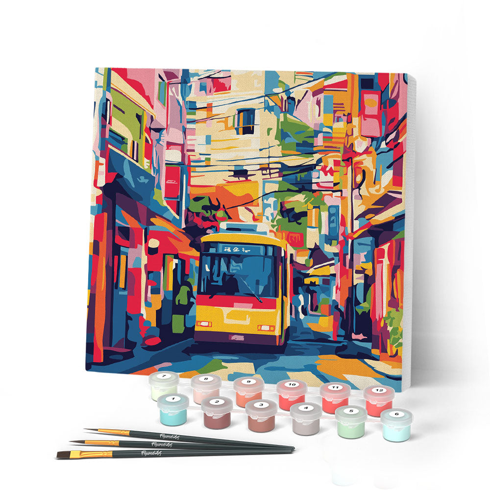 Mini Peinture Par Numéros 20X20Cm Avec Cadre Bus De La Ville De Tokyo
