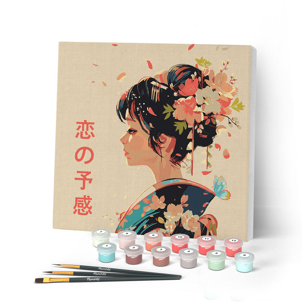 Mini Peinture Par Numéros 20X20Cm Avec Cadre L’Amour À La Japonaise