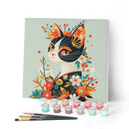 Mini Paint By Numbers 20x20cm With Frame Floral Cat In Kimono