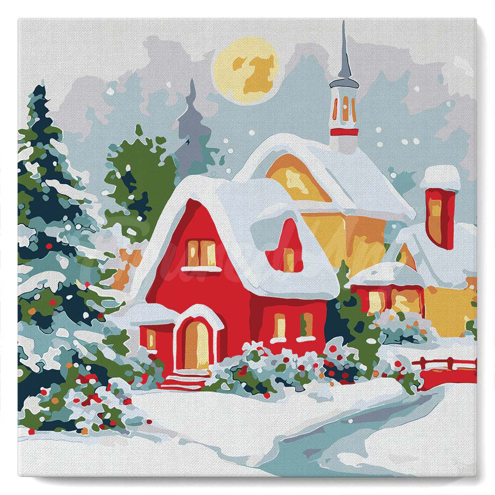 Mini Paint by Numbers 20X20Cm with Frame Red House in Winter