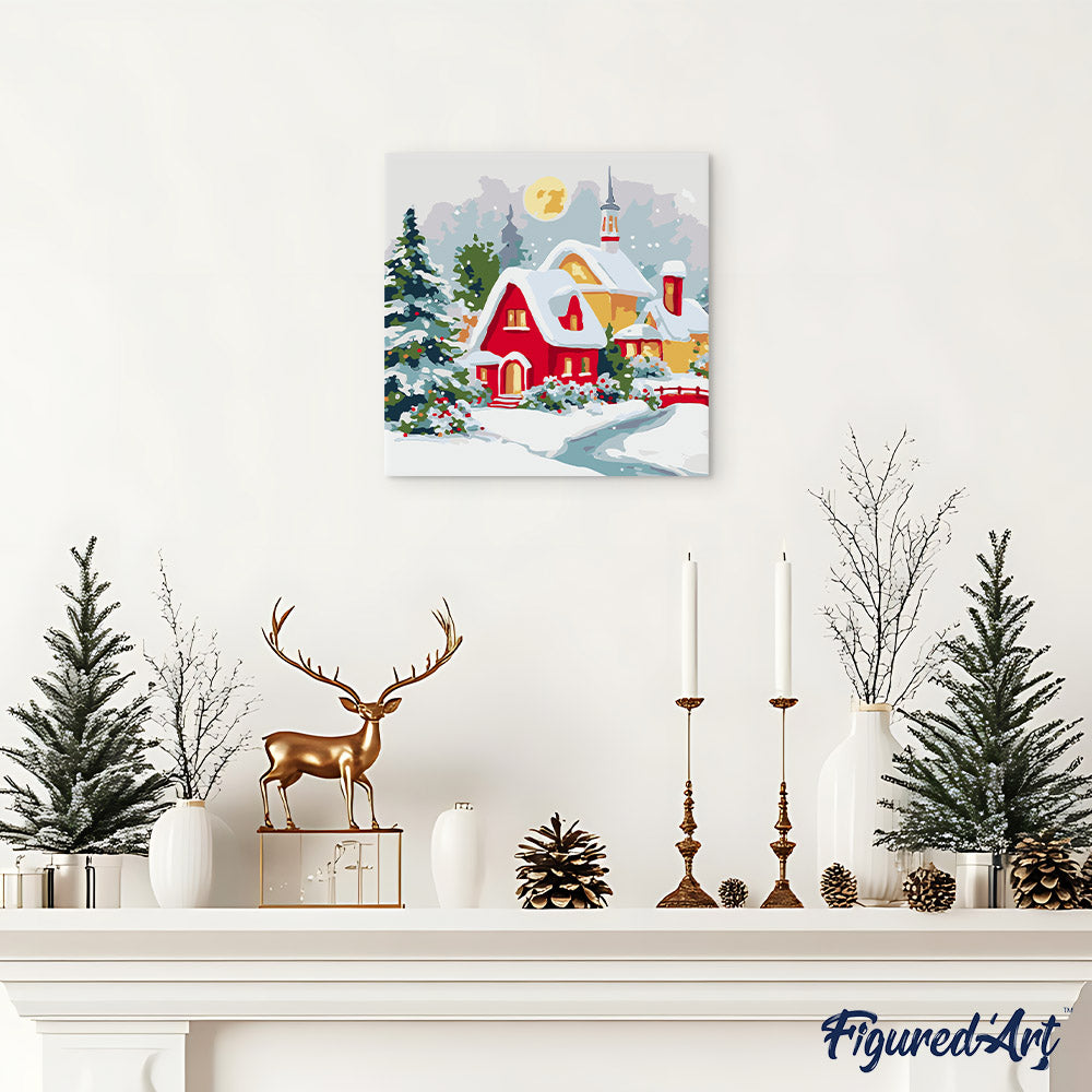 Mini Paint by Numbers 20X20Cm with Frame Red House in Winter