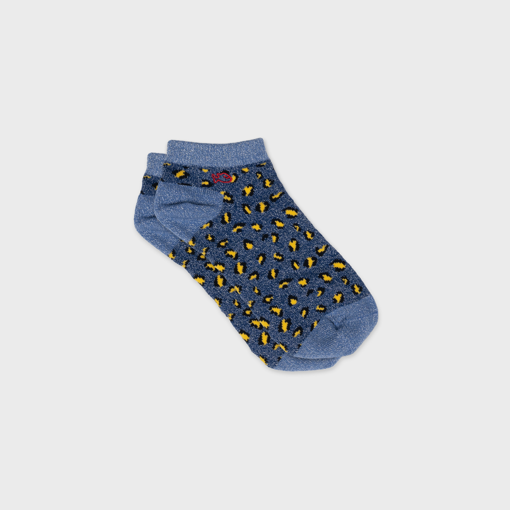 Calzini Bassi Glitterati In Cotone Pettinato Leopardati - Blu Navy