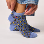 Calzini Bassi Glitterati In Cotone Pettinato Leopardati - Blu Navy