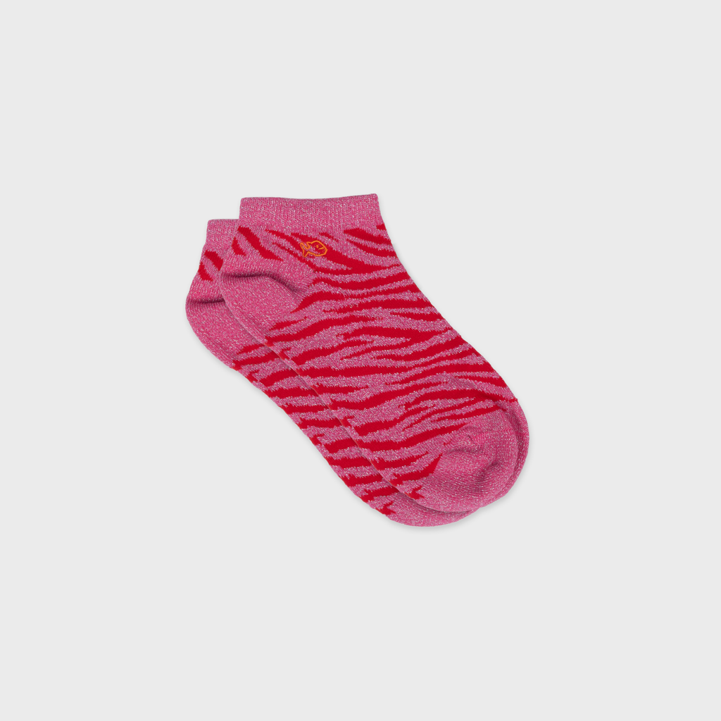 Socquettes Pailletées En Coton Peigné Zèbre - Rose Et Rouge