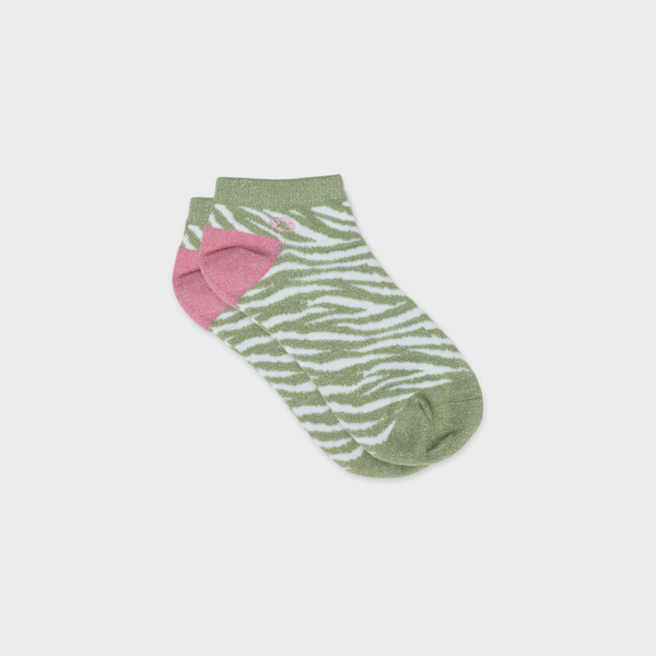 Socquettes Pailletées En Coton Peigné Zèbre - Vert Et Blanc