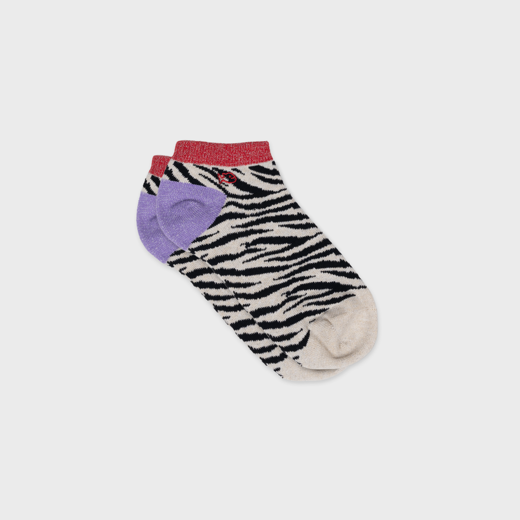 Calze Corte Glitterate in Cotone Pettinato Zebra - Nero e Beige