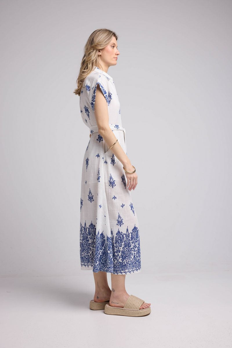 Long Dress - White and Navy