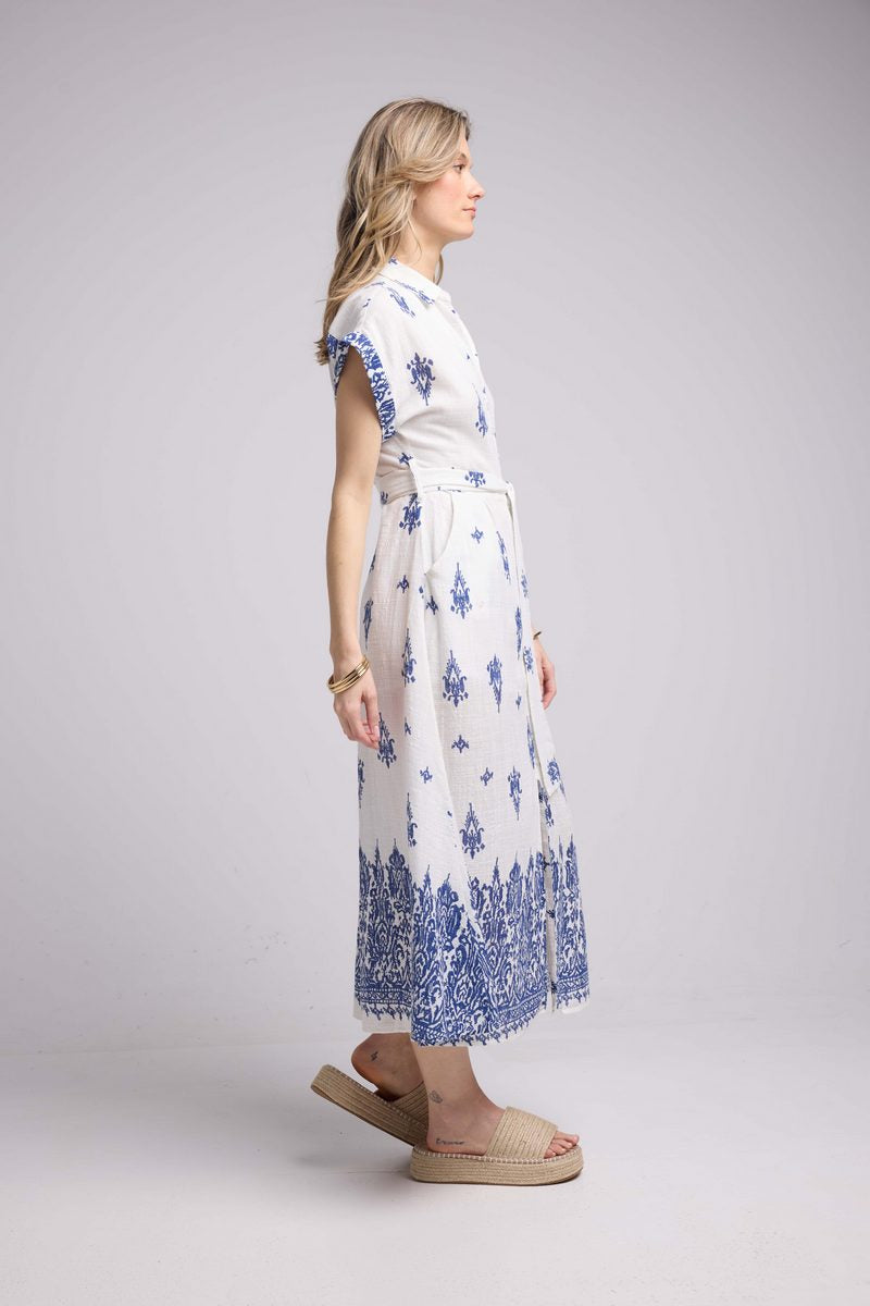 Long Dress - White and Navy