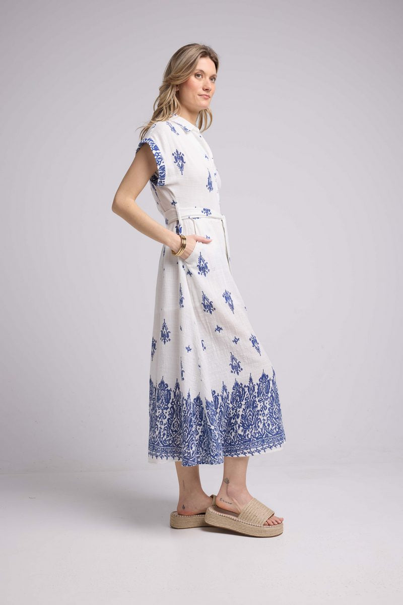 Long Dress - White and Navy
