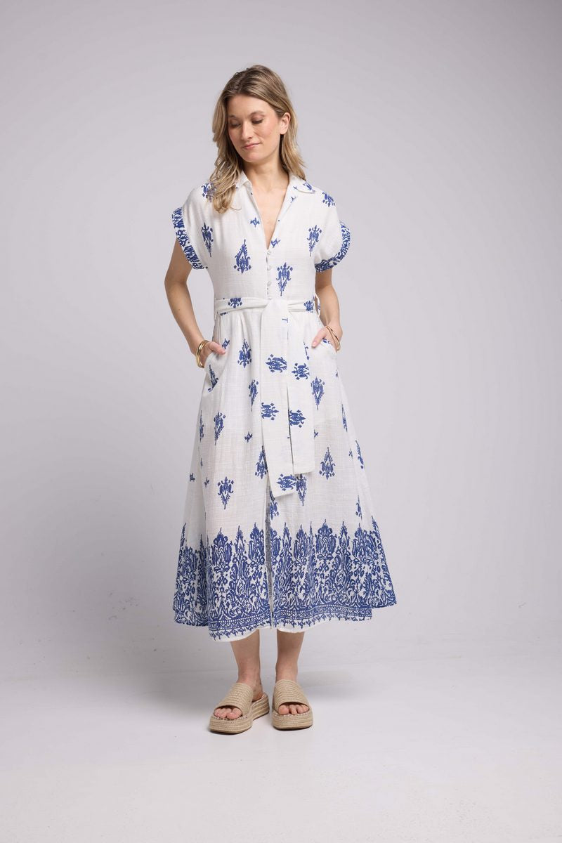 Long Dress - White and Navy
