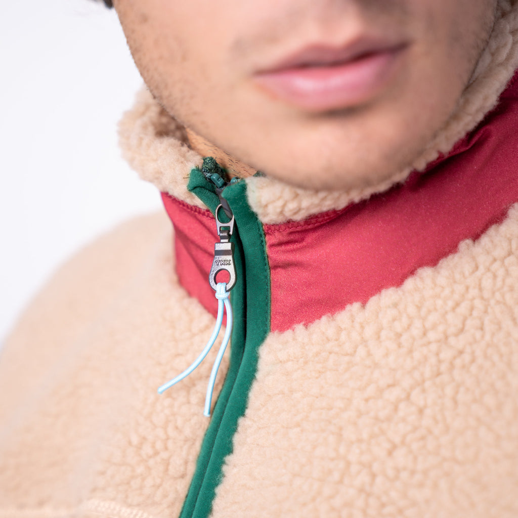 Veste Sherpa Mixte Zippée Sans Manches - Naturel Et Bordeaux