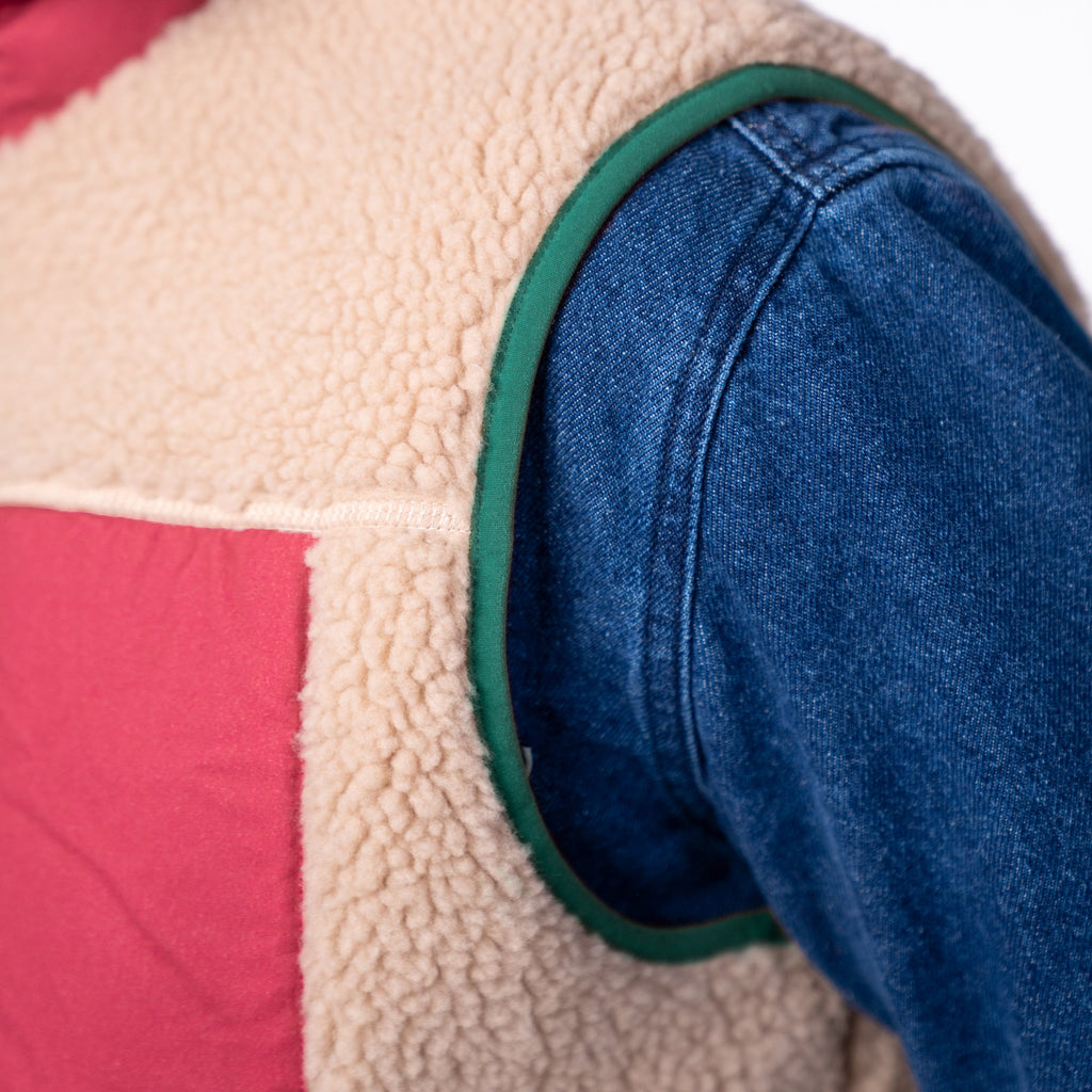 Veste Sherpa Mixte Zippée Sans Manches - Naturel Et Bordeaux