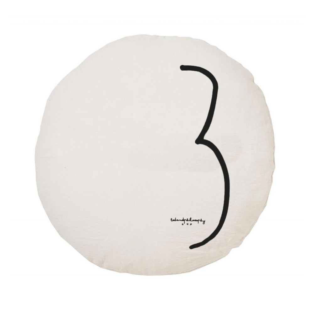 Coussin En Lin Rond Sérigraphié Shiningtypo 3 - Plume