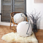 Round Screen-Printed Linen Cushion Shiningtypo 5 - Natural