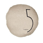 Round Screen-Printed Linen Cushion Shiningtypo 5 - Natural