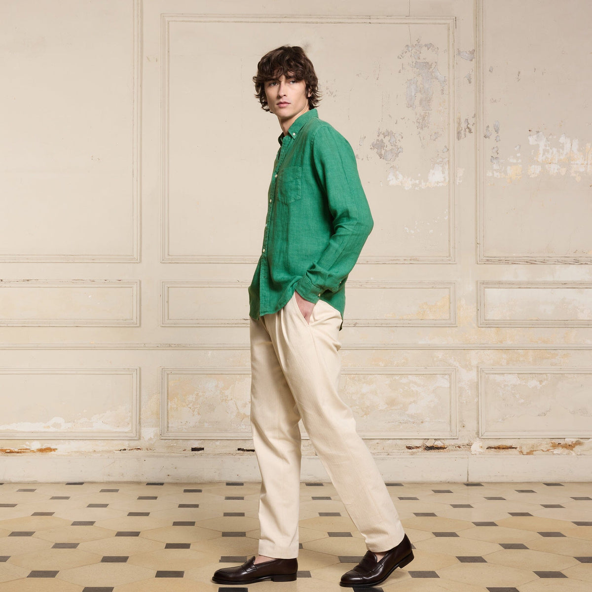 Chemise En Lin Vert Émeraude