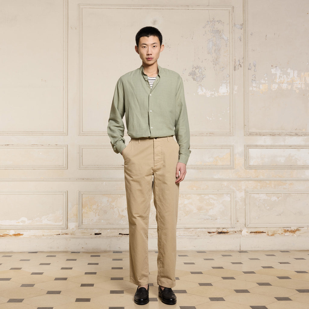 Chemise En Coton Et Lin Vert Sauge