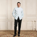 Chemise En Coton Et Lin À Rayures Turquoise
