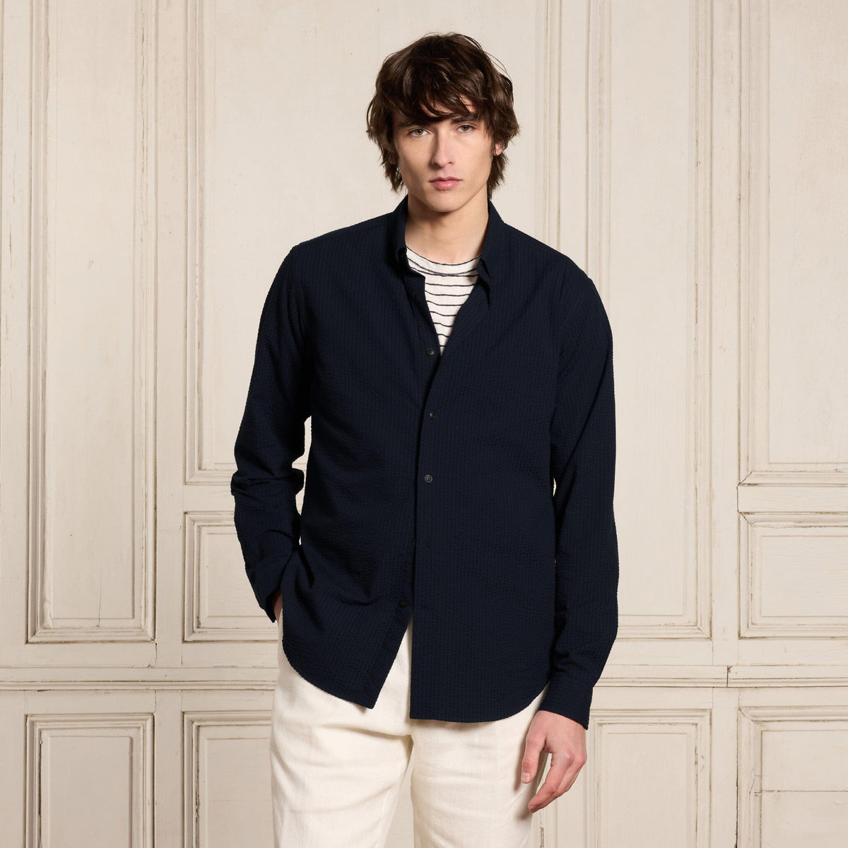 Chemise En Seersucker Marine