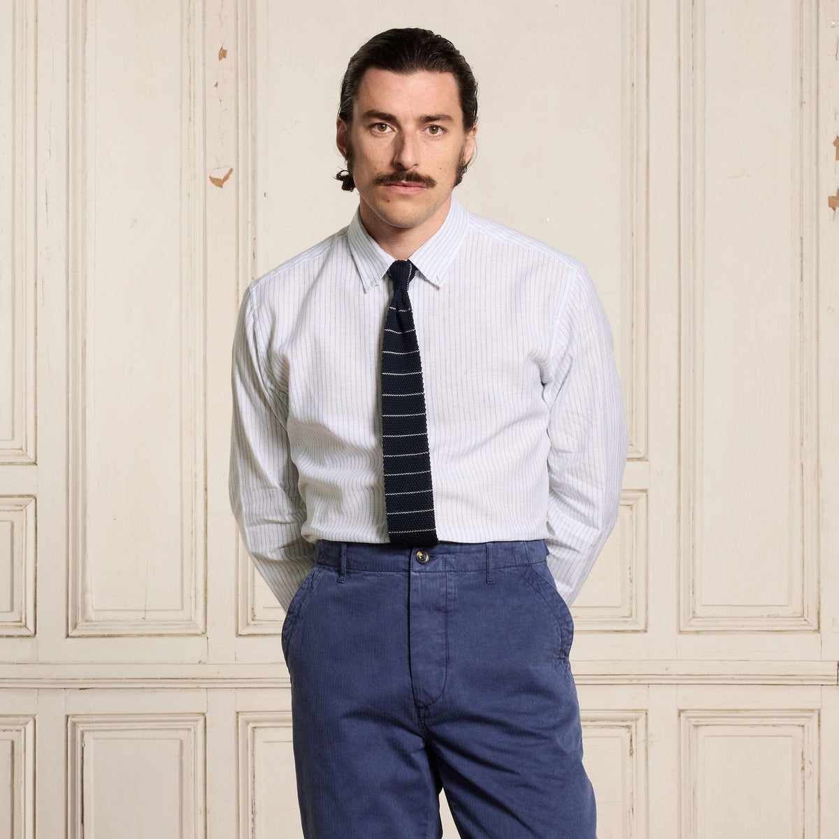 Chemise En Coton Et Lin À Rayures Bleues