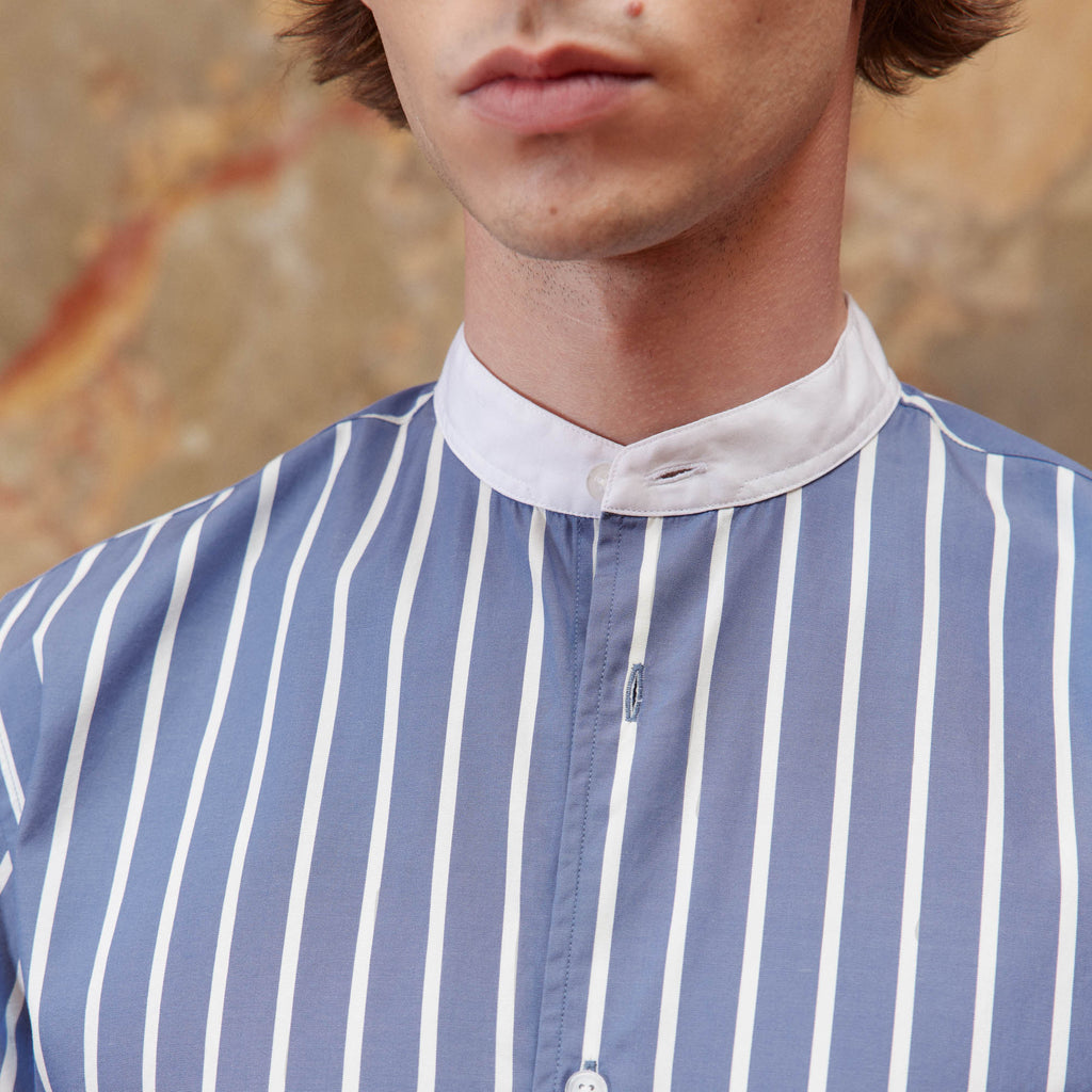 Chemise En Coton Bleue À Rayures Blanches