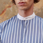 Chemise En Coton Bleue À Rayures Blanches
