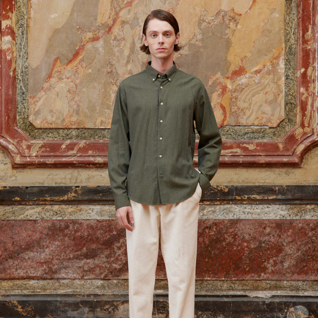 Chemise En Flanelle Vert Chiné À Microchevrons