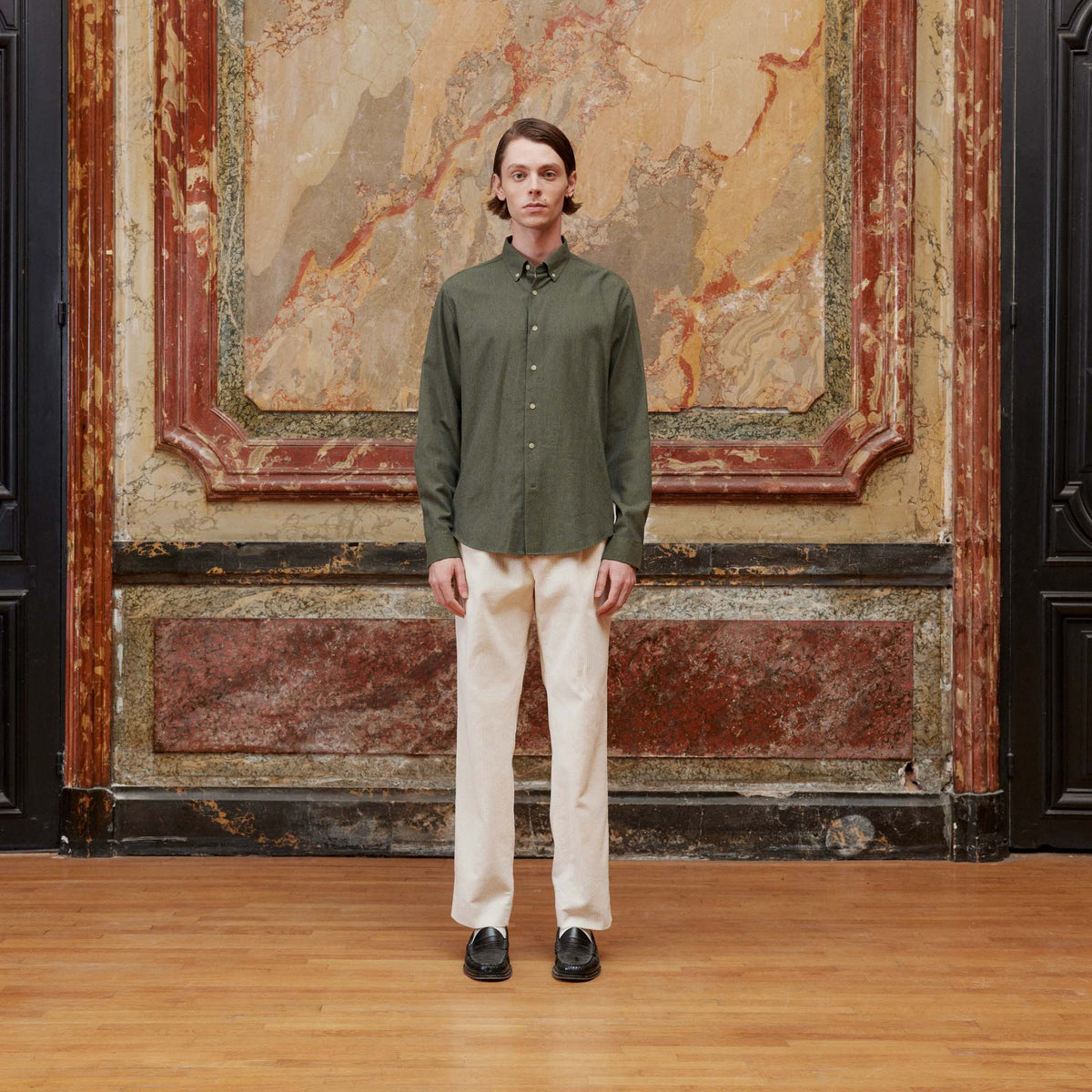 Chemise En Flanelle Vert Chiné À Microchevrons