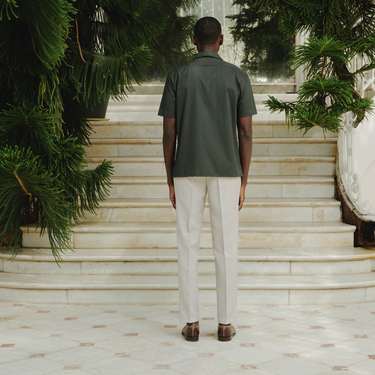 Chemise À Manches Courtes En Twill De Coton Vert Épicéa