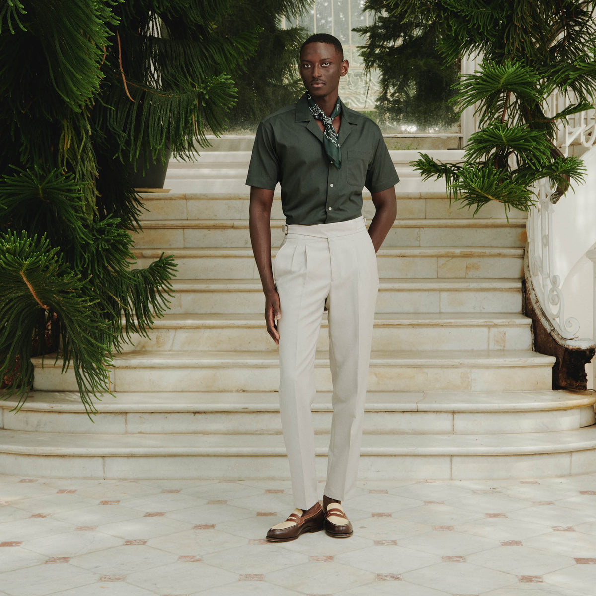 Chemise À Manches Courtes En Twill De Coton Vert Épicéa