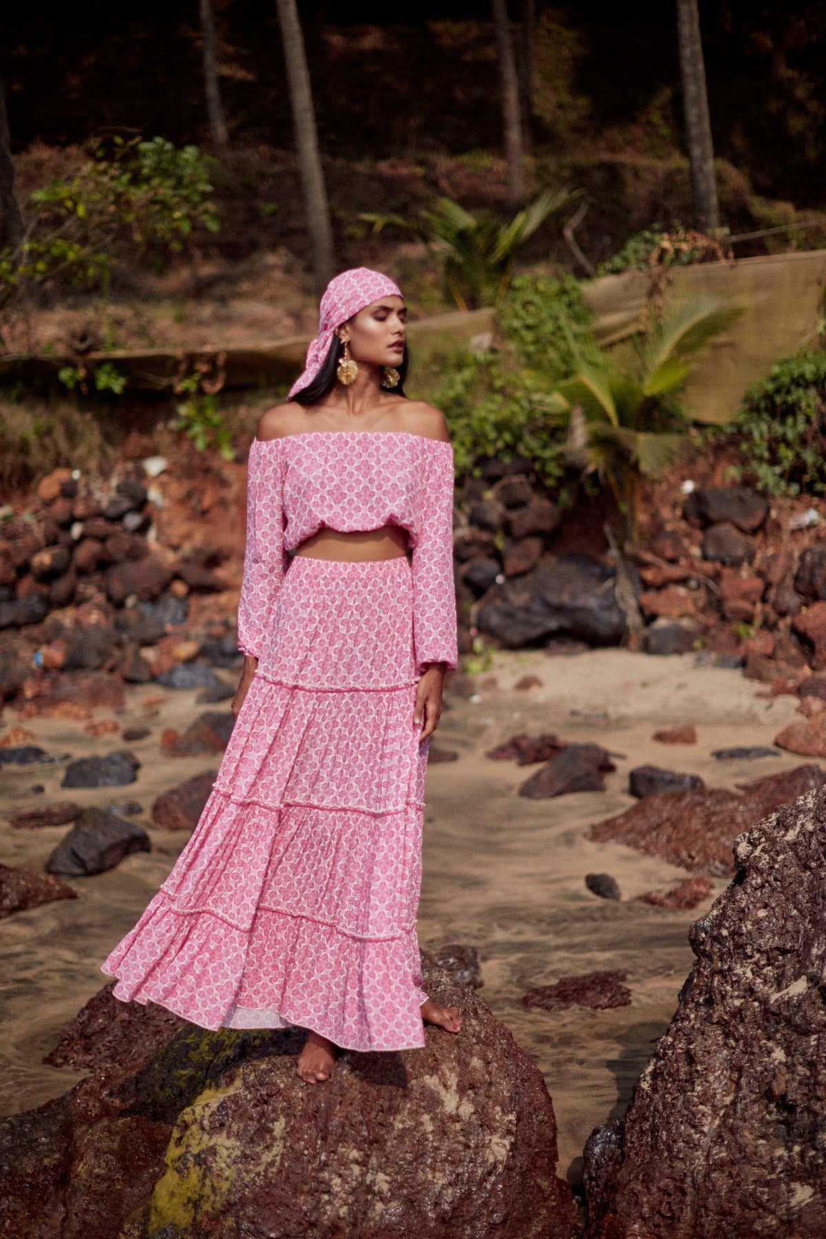 Navy Slip Skirt - Pink Lotus