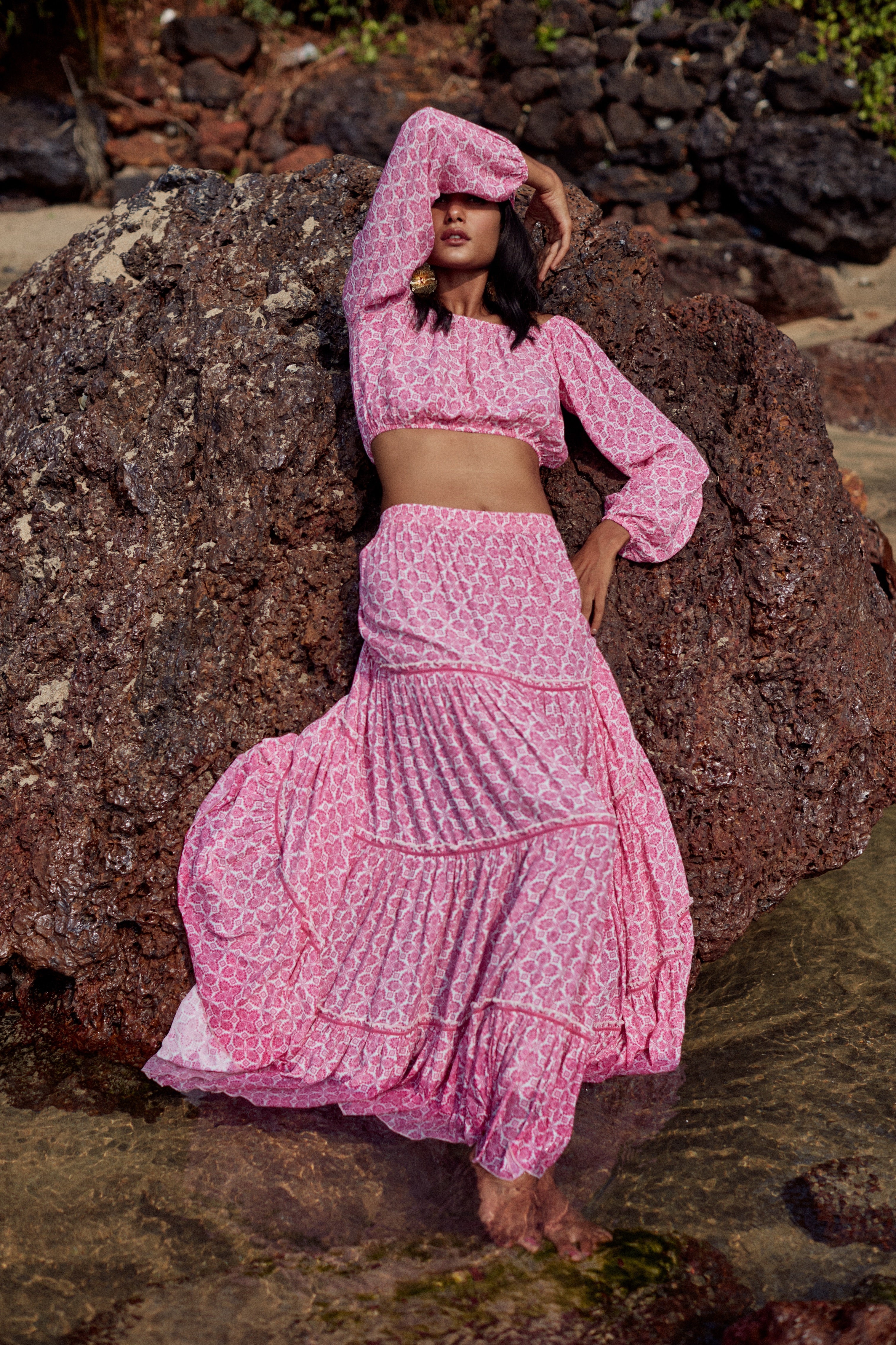 Navy Slip Skirt - Pink Lotus