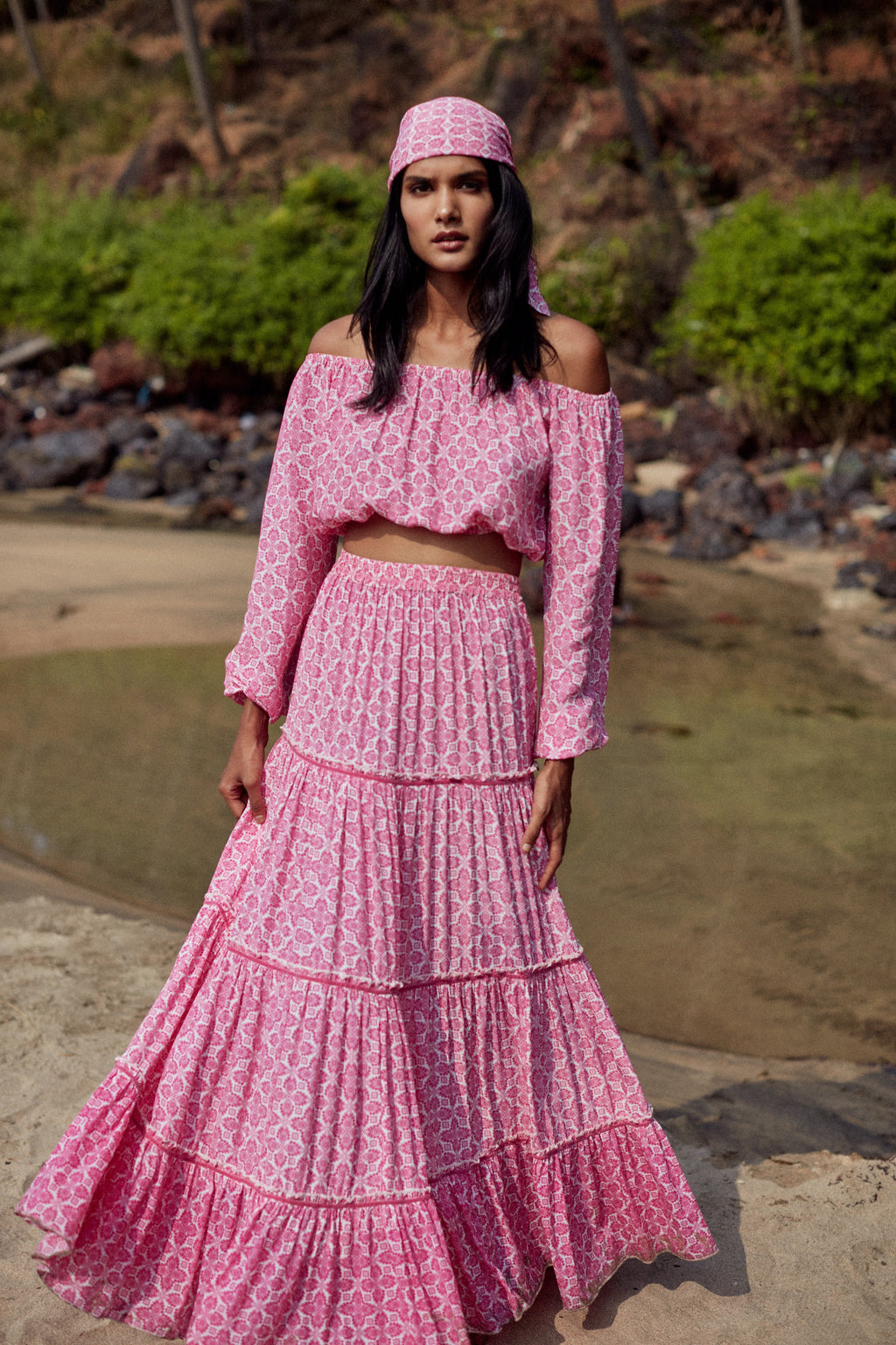 Navy Slip Skirt - Pink Lotus