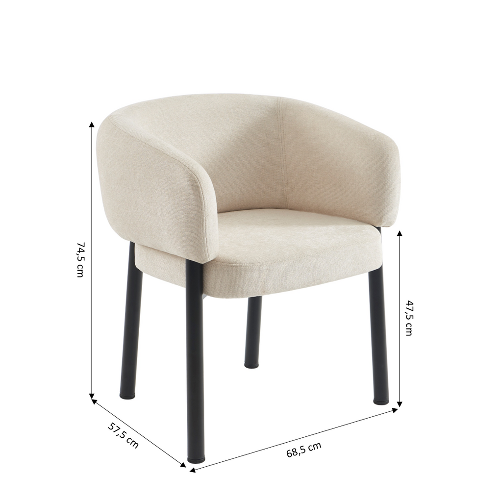 Abelia - Sillas - Terciopelo Tramado - Beige Y Patas Metal Negro