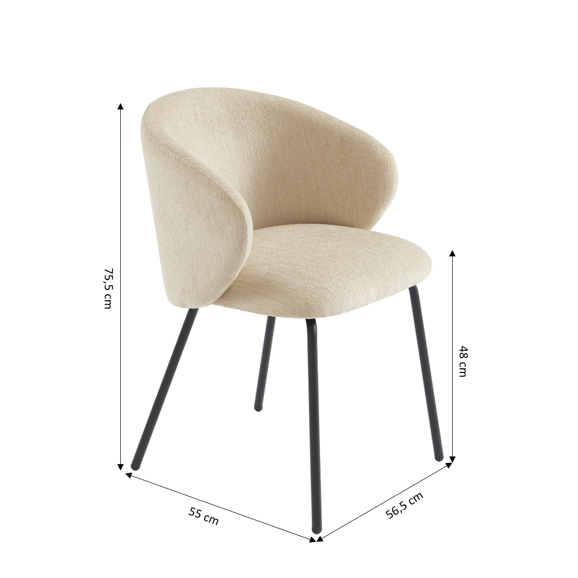 Cassie - Chairs - Chenille Fabric - Beige And Black Metal Legs
