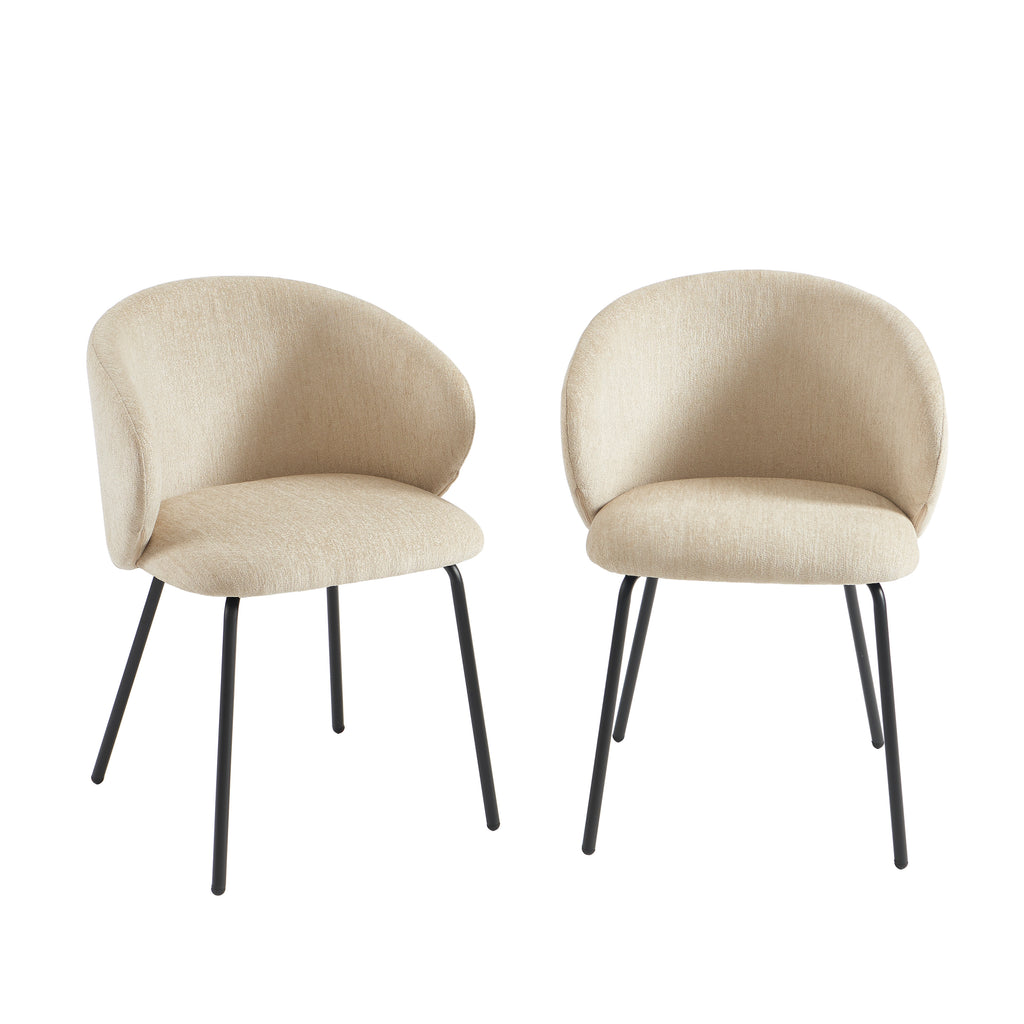 Cassie - Chairs - Chenille Fabric - Beige And Black Metal Legs