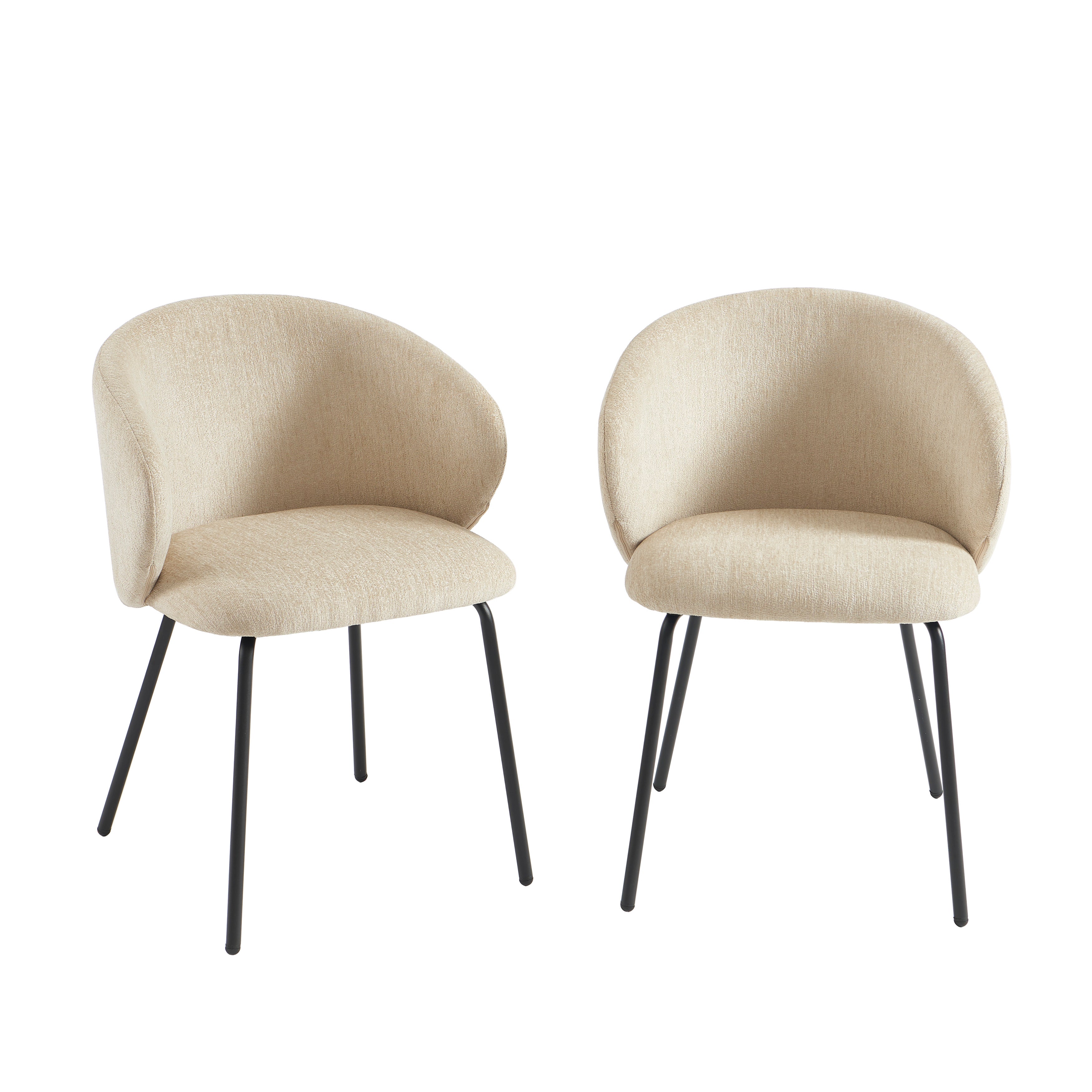 Cassie - Chairs - Chenille Fabric - Beige And Black Metal Legs